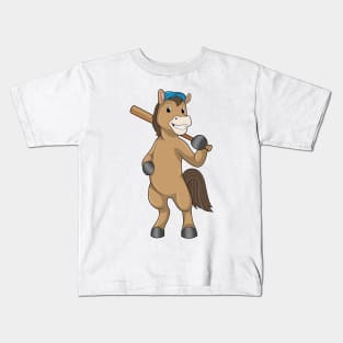 Horse at Baseball with Baseball bat Kids T-Shirt